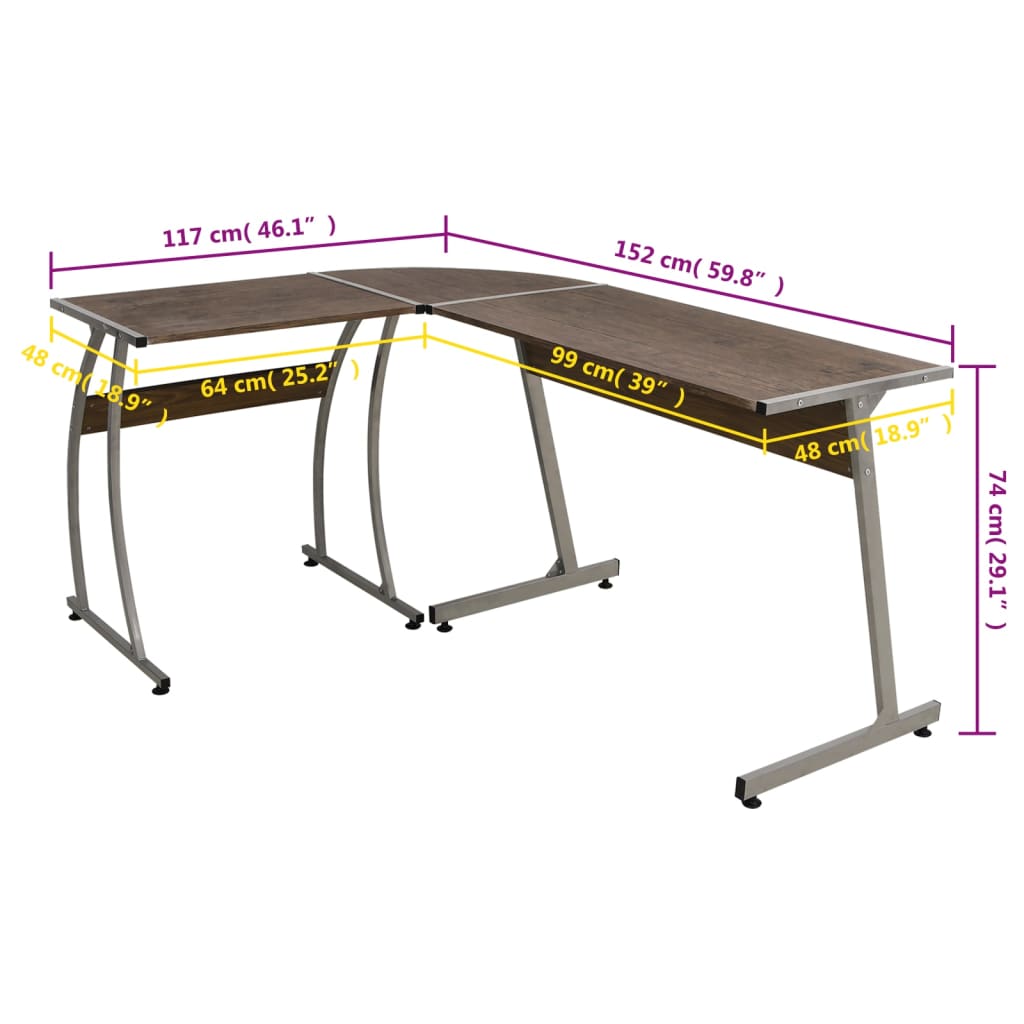 Ruskea kulmatyöpöytä Irinica (puinen)