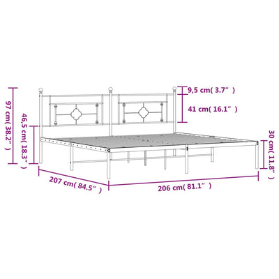 Musta metallinen sängynrunko päädyllä Hartia 200x200cm