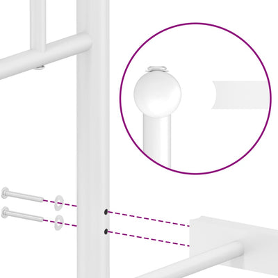 Valkoinen metallinen sängynrunko päädyllä Hartia 80x200cm