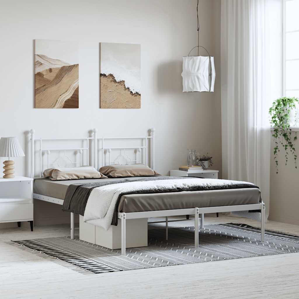 Valkoinen metallinen sängynrunko päädyllä Hartia 150x200cm