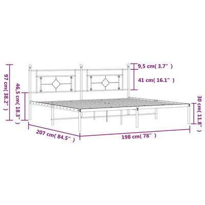 Valkoinen metallinen sängynrunko päädyllä Hartia 193x203cm