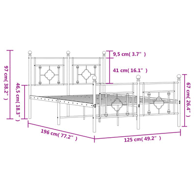 Valkoinen metallinen sängynrunko päädyillä Hartia 120x190cm