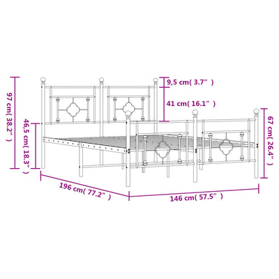 Valkoinen metallinen sängynrunko päädyillä Hartia 140x190cm
