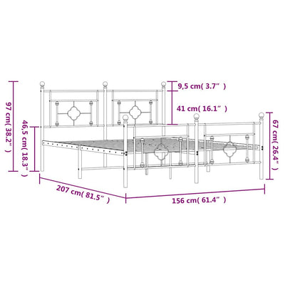 Valkoinen metallinen sängynrunko päädyillä Hartia 150x200cm