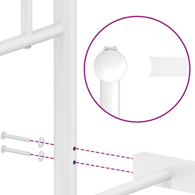 Valkoinen metallinen sängynrunko päädyillä Hartia 150x200cm