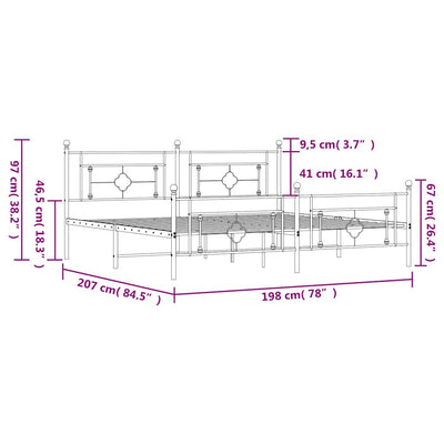 Valkoinen metallinen sängynrunko päädyillä Hartia 193x203cm