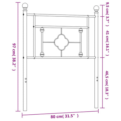 Metallinen sängynpääty valkoinen 75 cm