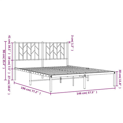 Musta metallinen sängynrunko päädyllä Tchervincky 140x190cm