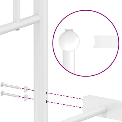 Valkoinen metallinen sängynrunko päädyllä Tchervincky 150x200cm