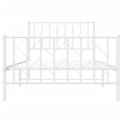 Valkoinen metallinen sängynrunko päädyillä Tchervincky 100x190cm