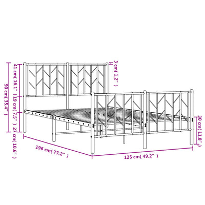 Valkoinen metallinen sängynrunko päädyillä Tchervincky 120x190cm