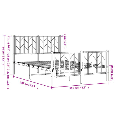 Valkoinen metallinen sängynrunko päädyillä Tchervincky 120x200cm