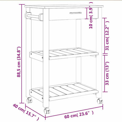 Keittiövaunu monza Kleventina 60x40x90cm (mänty)