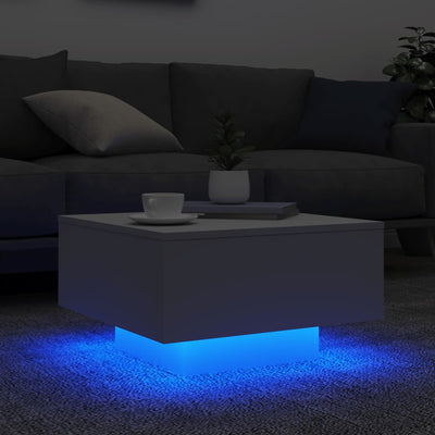 Sohvapöytä LED-valoilla valkoinen 55x55x31 cm