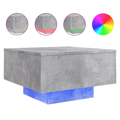 Sohvapöytä LED-valoilla betoninharmaa 55x55x31 cm