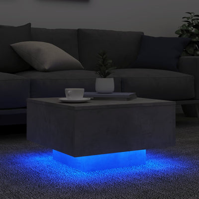Sohvapöytä LED-valoilla betoninharmaa 55x55x31 cm