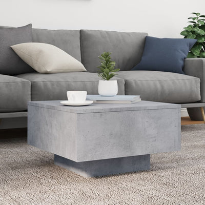Sohvapöytä LED-valoilla betoninharmaa 55x55x31 cm