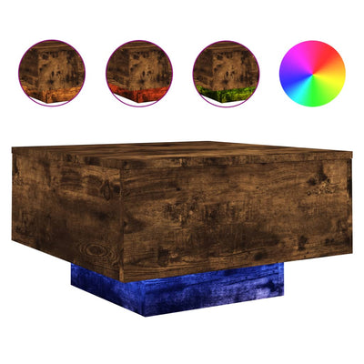 Sohvapöytä LED-valoilla savutammi 55x55x31 cm