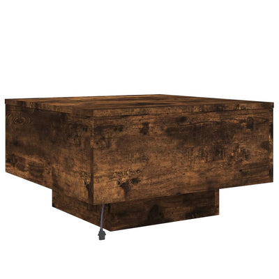 Sohvapöytä LED-valoilla savutammi 55x55x31 cm