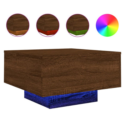 Sohvapöytä LED-valoilla ruskea tammi 55x55x31 cm