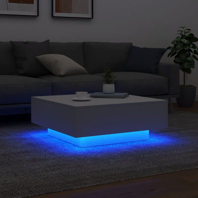 Sohvapöytä LED-valoilla valkoinen 80x80x31 cm