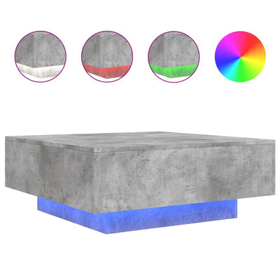 Sohvapöytä LED-valoilla betoninharmaa 80x80x31 cm