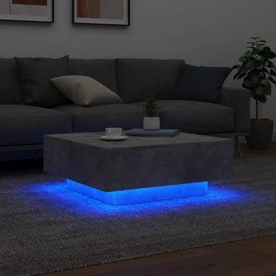 Sohvapöytä LED-valoilla betoninharmaa 80x80x31 cm