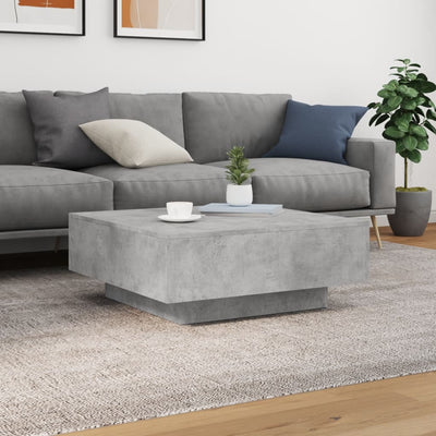 Sohvapöytä LED-valoilla betoninharmaa 80x80x31 cm