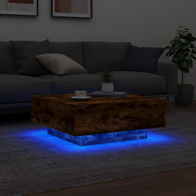 Sohvapöytä LED-valoilla savutammi 80x80x31 cm
