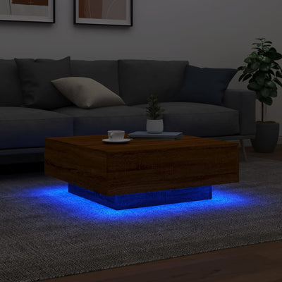 Sohvapöytä LED-valoilla ruskea tammi 80x80x31 cm