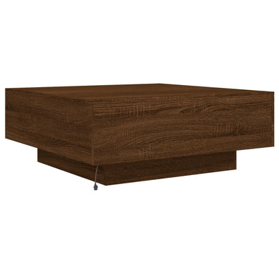 Sohvapöytä LED-valoilla ruskea tammi 80x80x31 cm