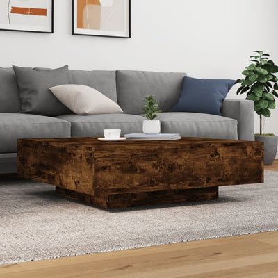 Sohvapöytä LED-valoilla savutammi 100x100x31 cm
