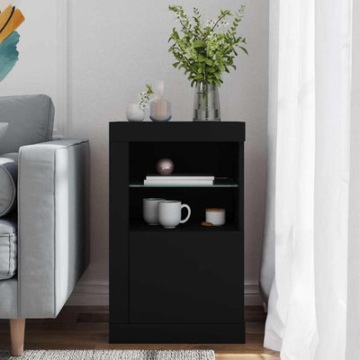 Musta sivukaappi led-valoilla Shelvie (puinen)