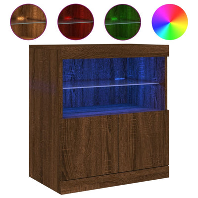 Senkki LED-valoilla ruskea tammi 60x37x67 cm