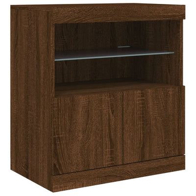 Senkki LED-valoilla ruskea tammi 60x37x67 cm