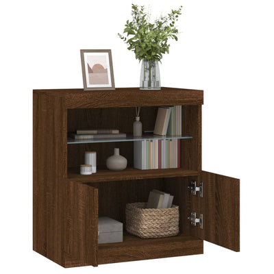 Senkki LED-valoilla ruskea tammi 60x37x67 cm