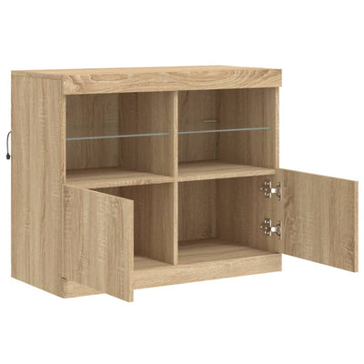 Senkki LED-valoilla Sonoma-tammi 81x37x67 cm