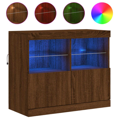 Senkki LED-valoilla ruskea tammi 81x37x67 cm
