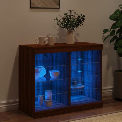 Senkki LED-valoilla ruskea tammi 81x37x67 cm