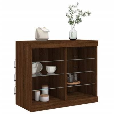 Senkki LED-valoilla ruskea tammi 81x37x67 cm