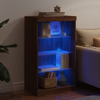 Senkki LED-valoilla ruskea tammi 60,5x37x100 cm