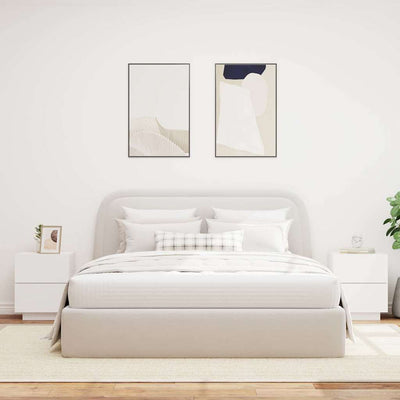 Valkoinen yöpöytä led-valoilla Suina (2 kpl puinen)