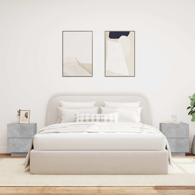 Betoninharmaa yöpöytä led-valoilla Suina (2 kpl, puinen)