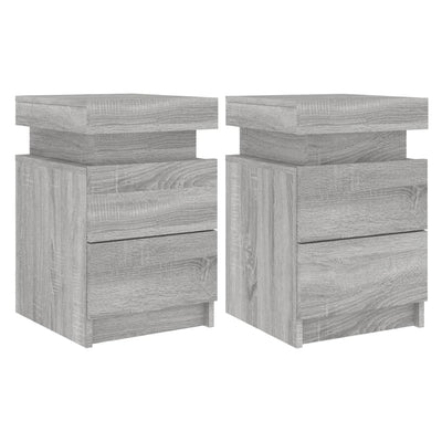 Yöpöydät LED-valoilla 2 kpl harmaa Sonoma 35x39x55 cm