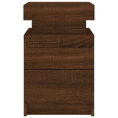 Yöpöytä LED-valoilla ruskea tammi 35x39x55 cm