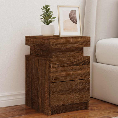 Ruskea tammi yöpöydät led-valoilla Leucia 35x39x55cm (2 kpl)