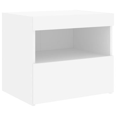 Yöpöytä LED-valoilla valkoinen 50x40x45 cm