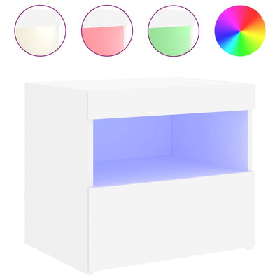 Yöpöytä LED-valoilla 2 kpl valkoinen 50x40x45 cm