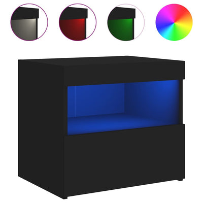 Yöpöytä LED-valoilla musta 50x40x45 cm