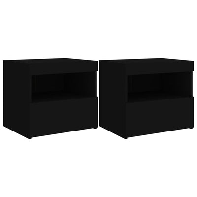 Yöpöydät LED-valoilla 2 kpl musta 50x40x45 cm